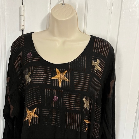 Bread Hand Printed Star Tunic Top Black One Size Lagenlook Art to Wear F2 - Picture 2 of 7